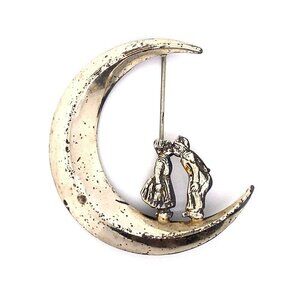 VTG Swan Lang Sterling Silver Over the Moon Man & Women Brooch‎ Pin! 154